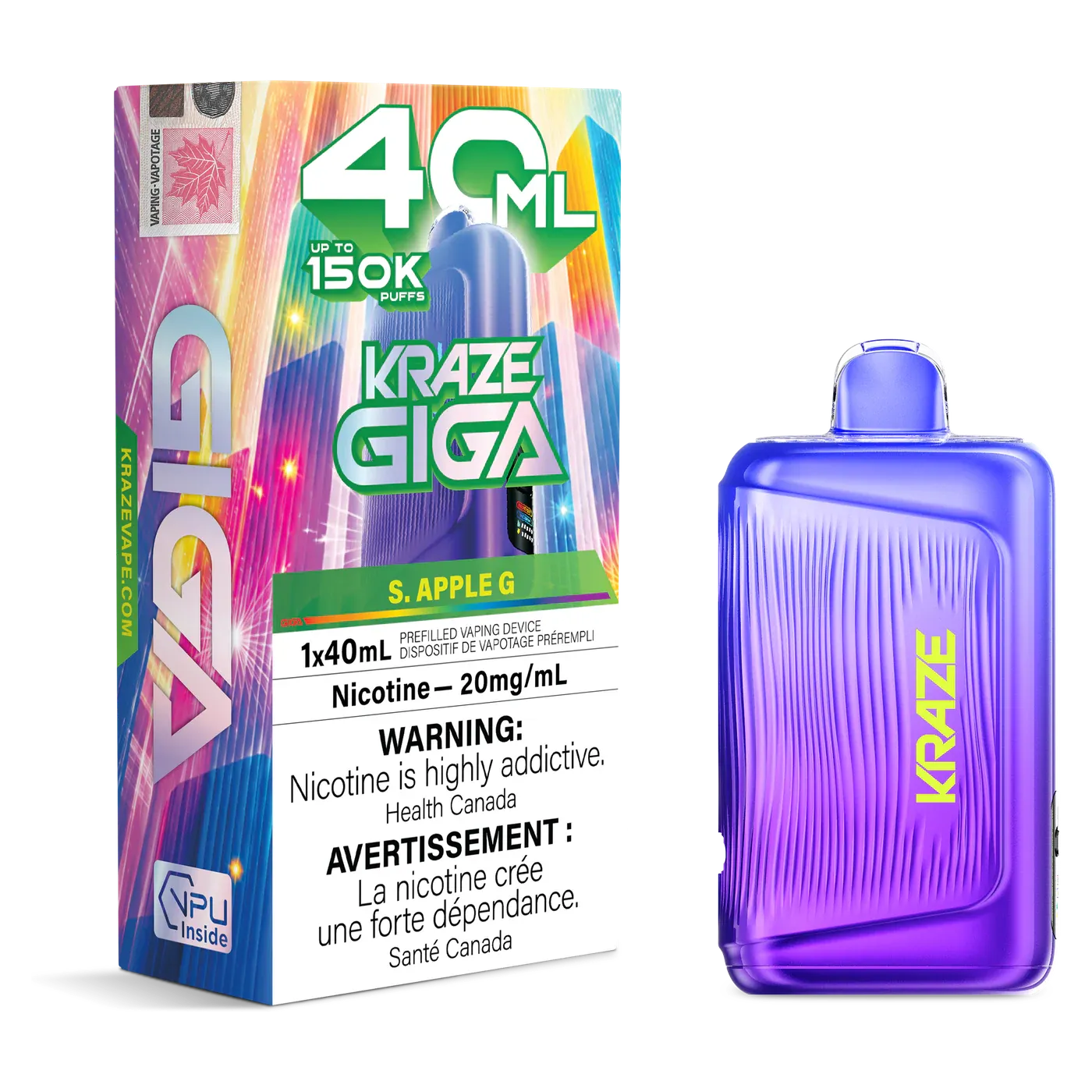 kraze Giga 40ml — Ontario excise stamp (packaging)