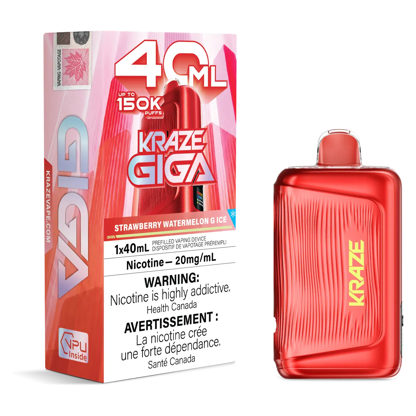 kraze Giga 40ml — Ontario excise stamp (flavour lineup)