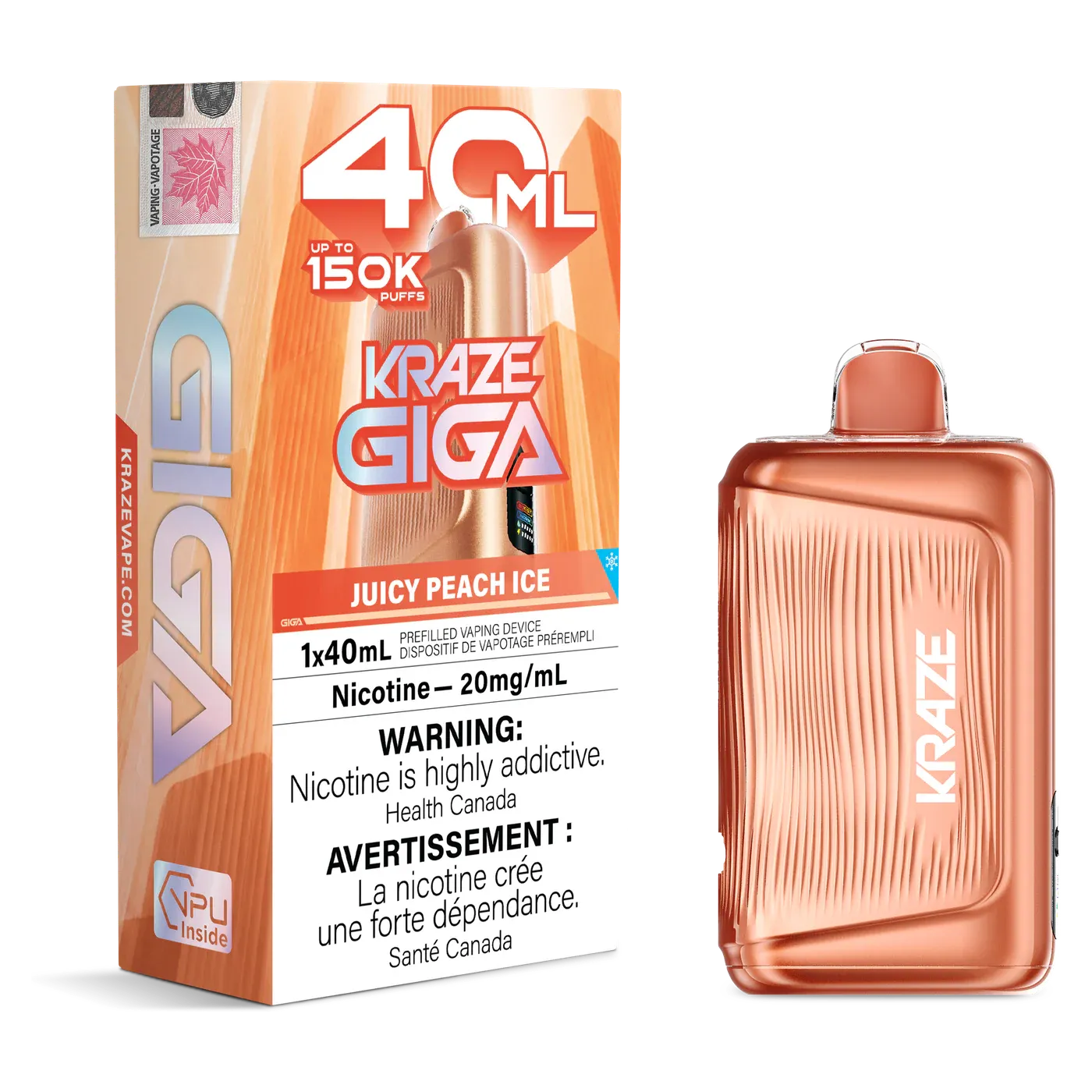 kraze Giga 40ml — Ontario excise stamp (front view)