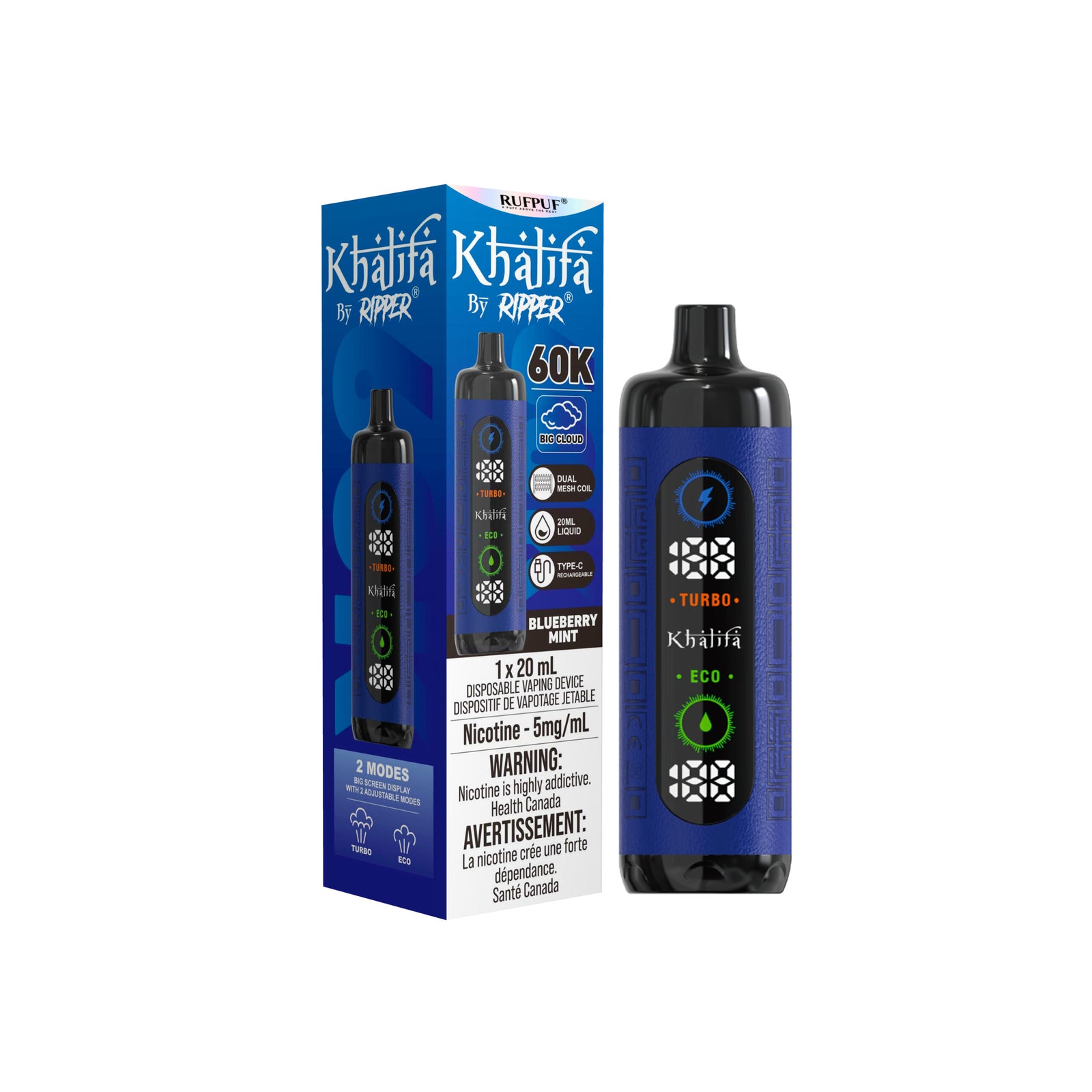 Khalifa Bar by Ripper 60K - Disposable Shisha Style Vape - Blue Razz Berry