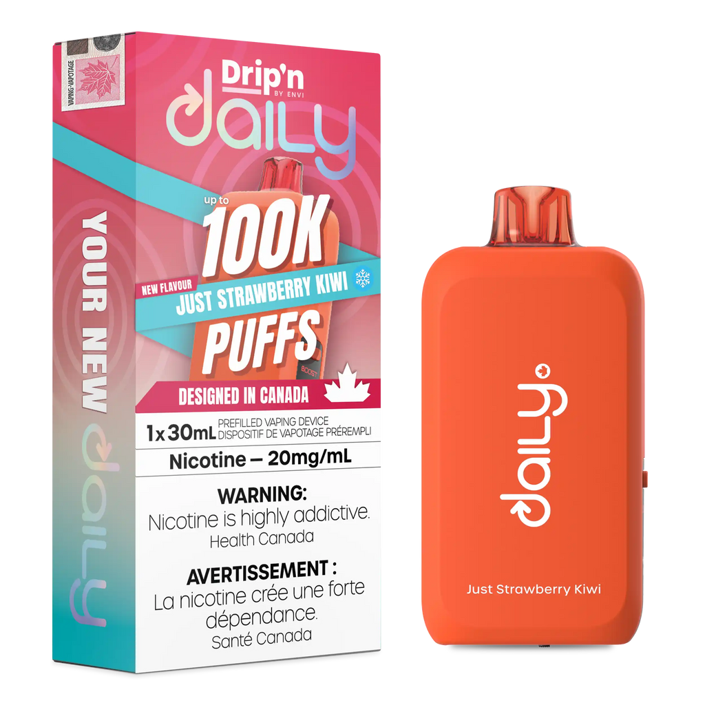 Drip'n Daily 100K 30mL Just Strawberry Kiwi — Ontario excise stamp (front view)