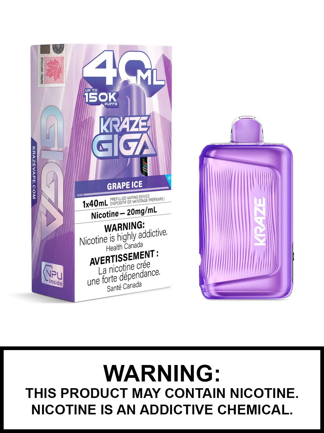 kraze Giga 40ml Grape Ice — Ontario excise stamp