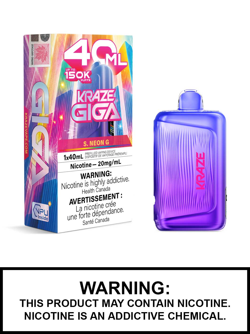 kraze Giga 40ml S. Neon G — Ontario excise stamp
