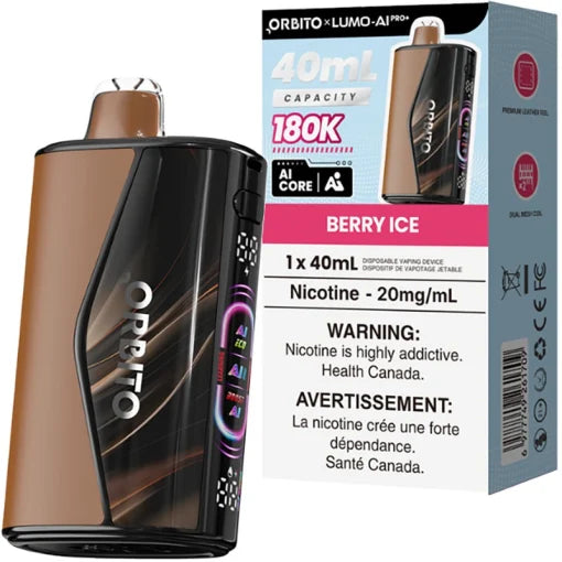 Orbito Lumo AI Pro+ 180K Berry Ice disposable vape, 40mL, Ontario stamp