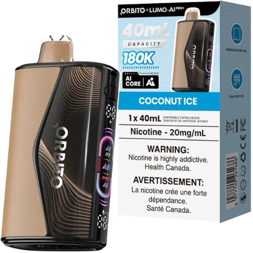 Orbito Lumo AI Pro+ 180K Coconut Ice disposable vape, 40mL, Ontario stamp