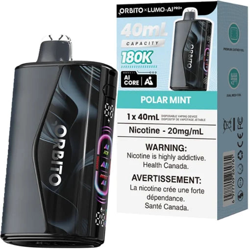 Orbito Lumo AI Pro+ 180K Polar Mint disposable vape, 40mL, Ontario stamp