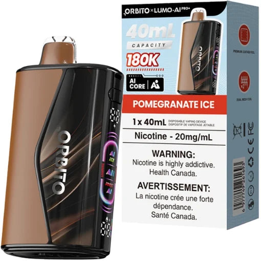 Orbito Lumo AI Pro+ 180K Pomegranate Ice disposable vape, 40mL, Ontario stamp