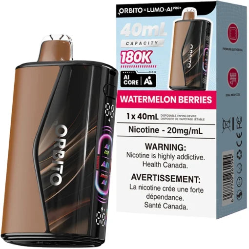 Orbito Lumo AI Pro+ 180K Watermelon Berries disposable vape, 40mL, Ontario stamp